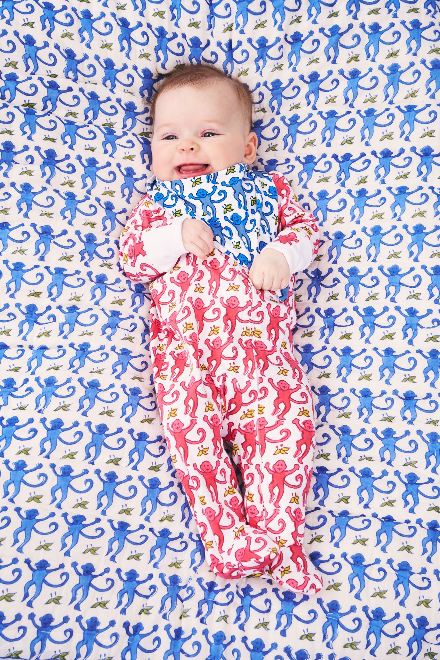 Roller Rabbit Infant Blue Monkey & Moby Bandana Bib Set view 2