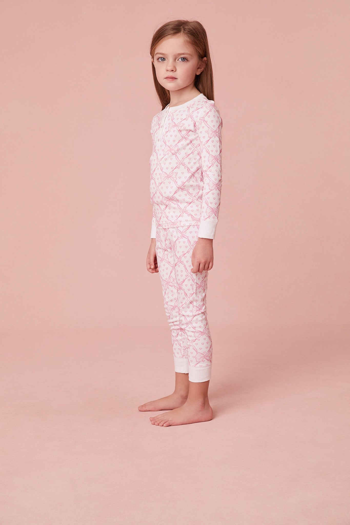 LoveShackFancy x Roller Rabbit Kids Baby Bow Pink Hearts Pajamas view 4