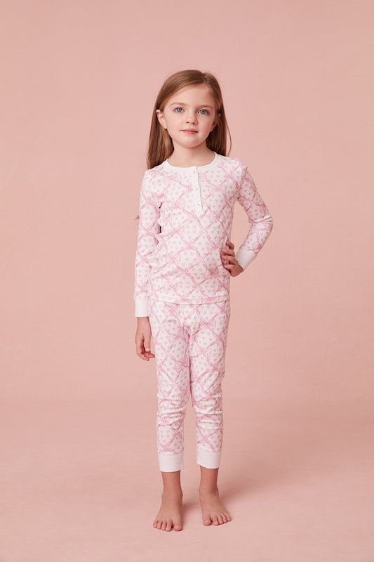LoveShackFancy x Roller Rabbit Kids Baby Bow Pink Hearts Pajamas view 1