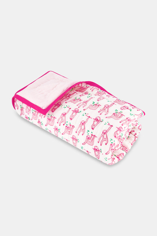 Roller Rabbit Pink Sleepy Sloth Baby Quilt view 1