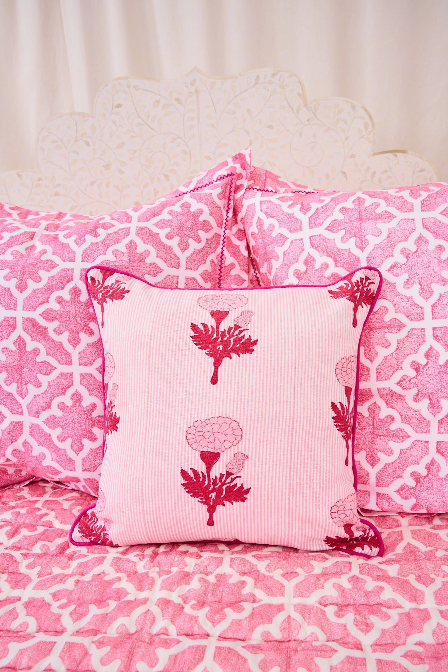 Roller Rabbit Pink Marigold Stripe Decorative Pillow view 2