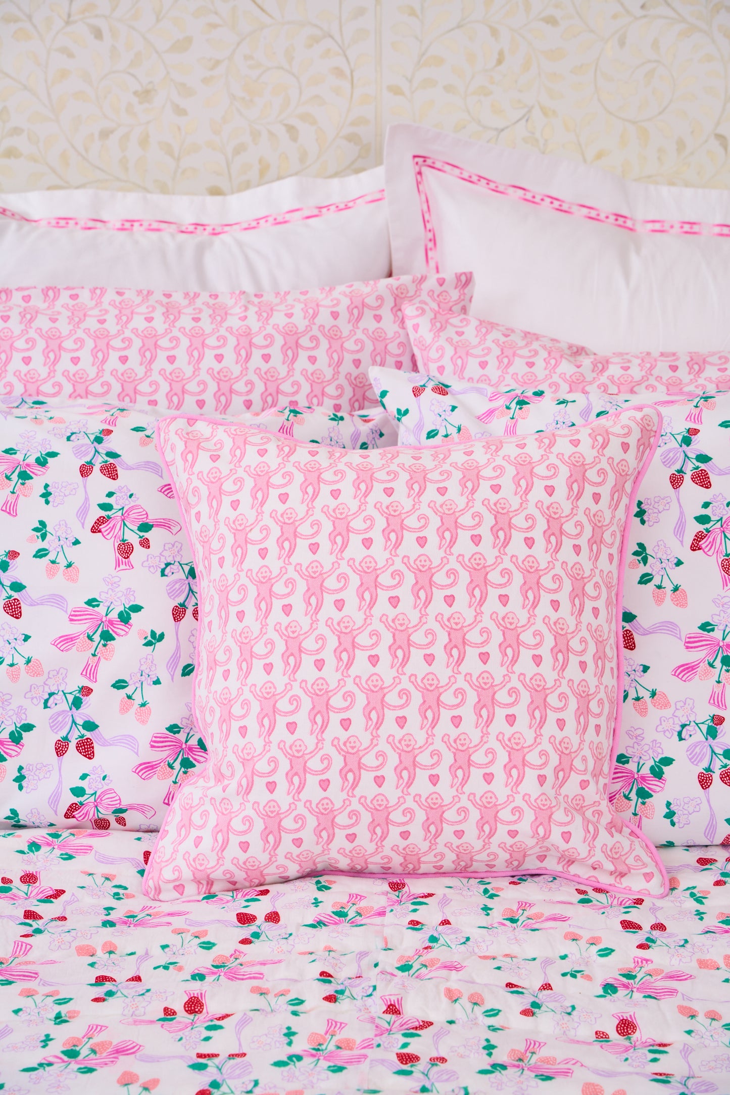 Roller Rabbit Pale Pink Lovely Monkey Decorative Pillow view 2
