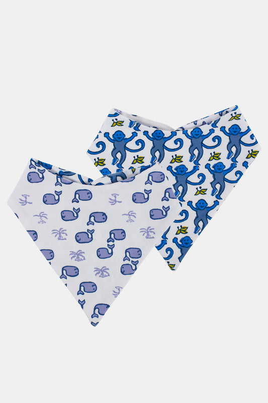 Roller Rabbit Infant Blue Monkey & Moby Bandana Bib Set view 1