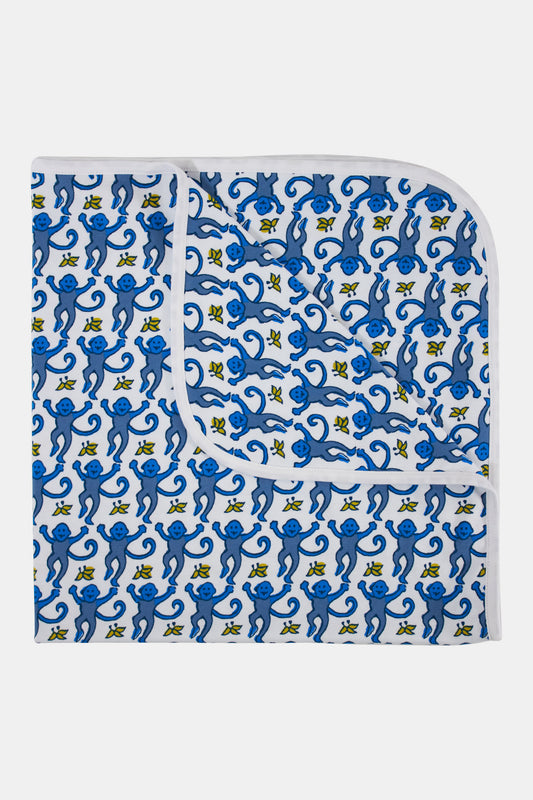 Roller Rabbit Blue Infant Monkey Receiving Blanket view 1