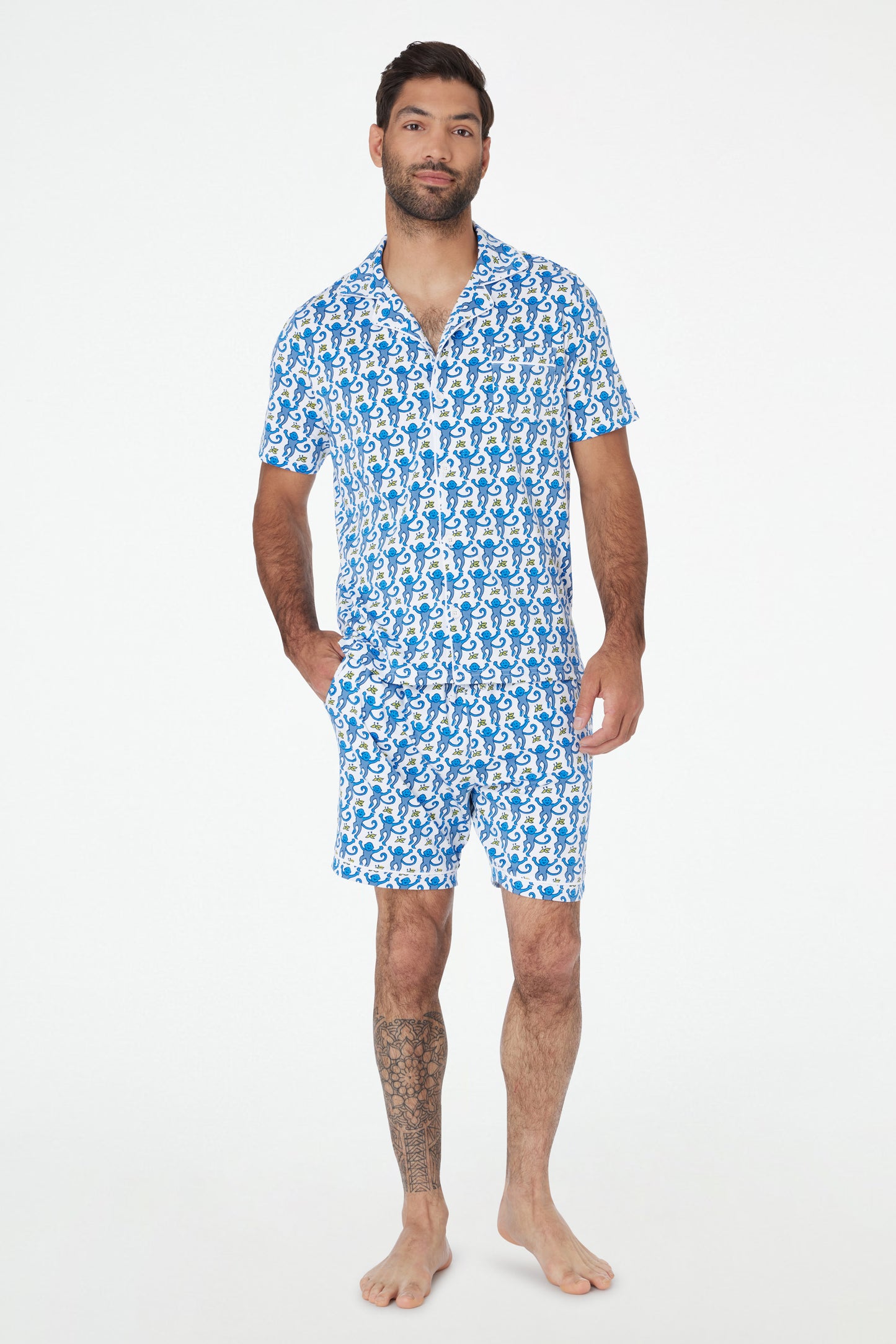 Roller Rabbit Men's Blue Monkey Louie Pajama Set