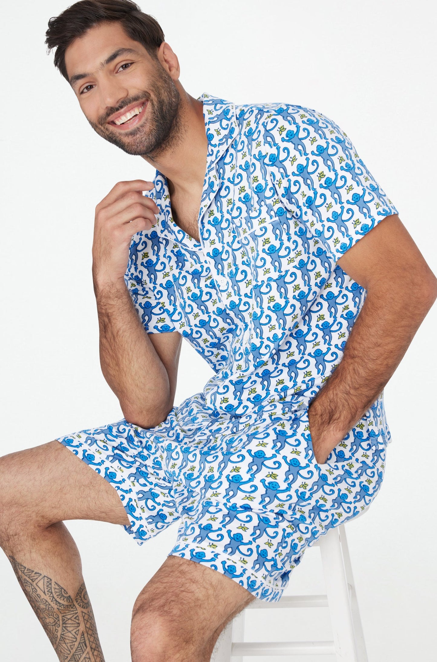 Roller Rabbit Men's Blue Monkey Louie Pajama Set