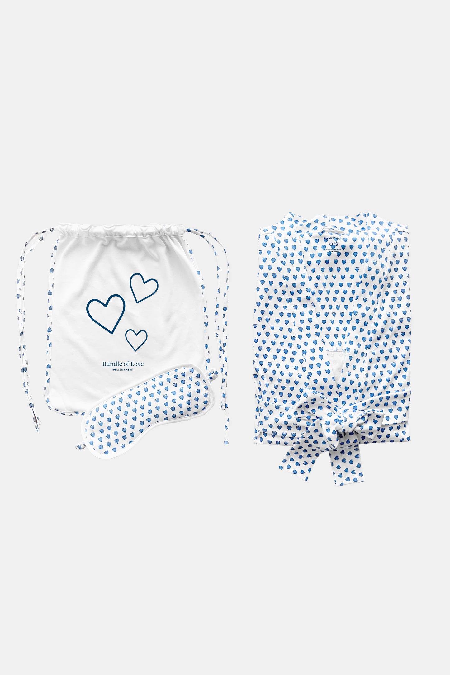 Roller Rabbit Blue Hearts Bundle Of Love Robe & Eye mask view 5