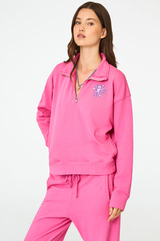 Roller Rabbit Berry Monkey Love Half Zip Sweatshirt