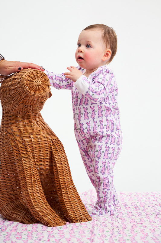 Roller Rabbit Infant Pink Hoppy Zipper Footie view 1