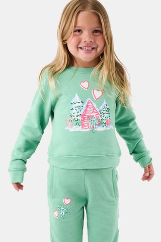 ROLLER RABBIT GREEN KIDS COZY CABIN CREWNECK