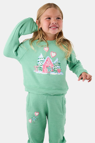 ROLLER RABBIT GREEN KIDS COZY CABIN CREWNECK