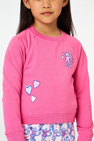 Roller Rabbit Kids Berry Monkey Love Crewneck