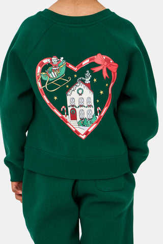 ROLLER RABBIT GREEN KIDS SNOW VILLAGE CREWNECK
