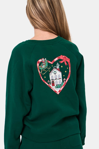 ROLLER RABBIT GREEN KIDS SNOW VILLAGE CREWNECK