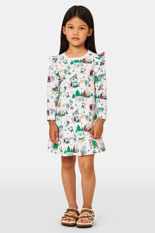 ROLLER RABBIT GREEN KIDS SNOW VILLAGE ISA DRESS