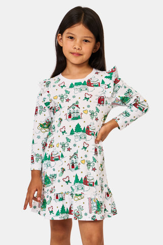 ROLLER RABBIT GREEN KIDS SNOW VILLAGE ISA DRESS