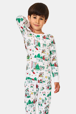 ROLLER RABBIT GREEN KIDS SNOW VILLAGE PAJAMAS