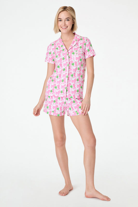 Roller Rabbit Pink Leo the Lion Polo Pajamas view 1