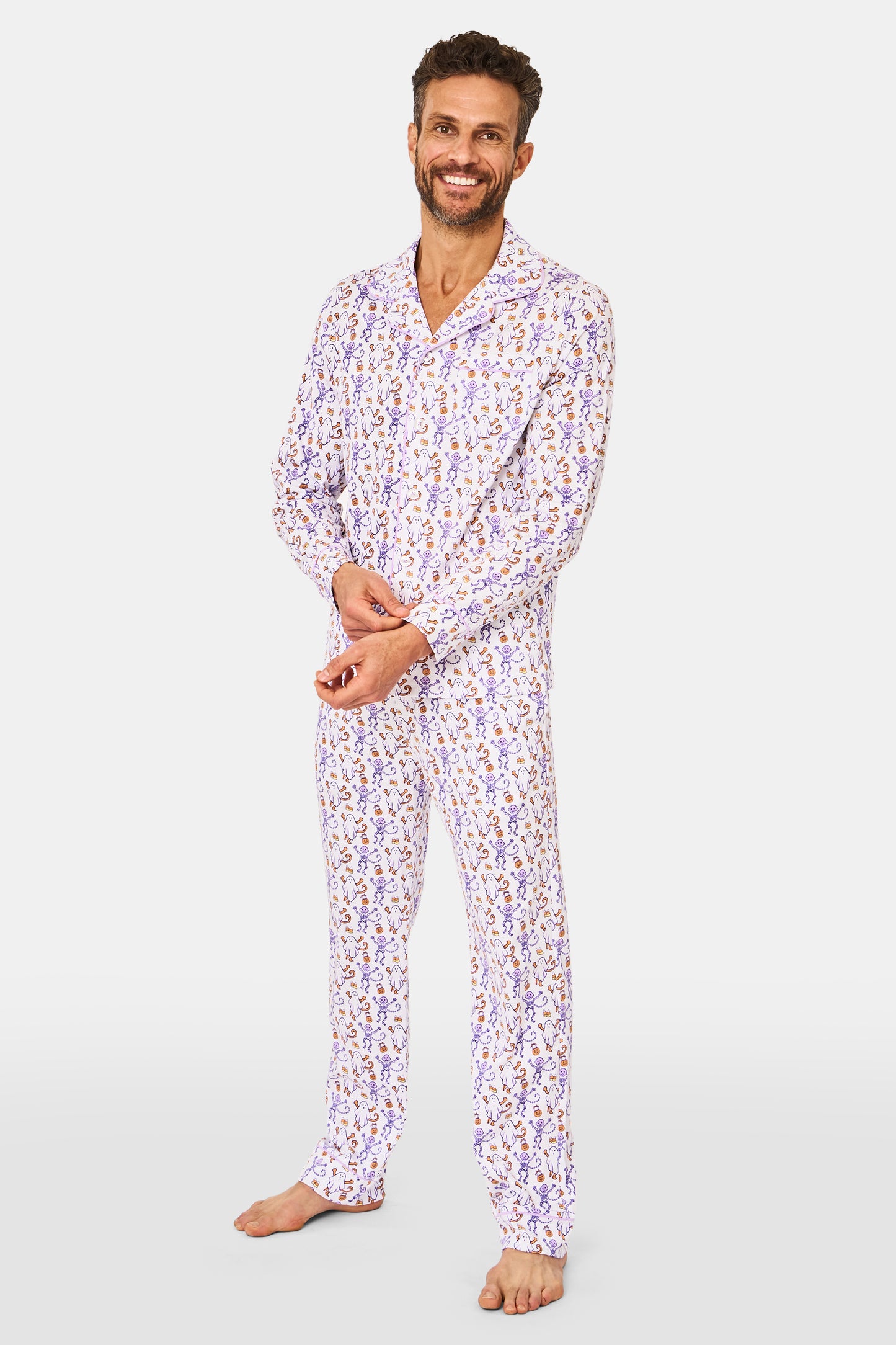Men's Trick or Treat Long Sleeve Polo Pajamas view 5