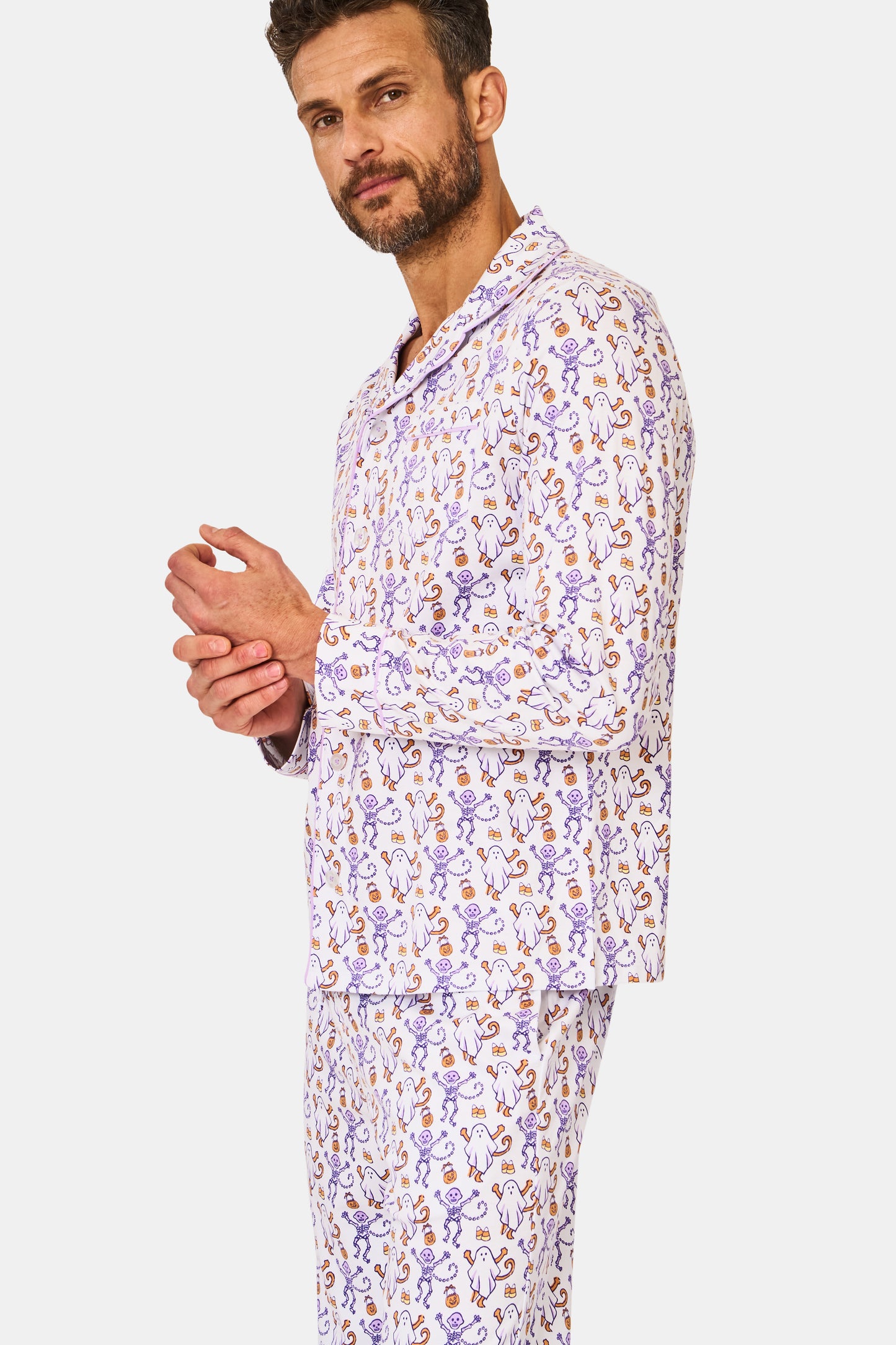 Men's Trick or Treat Long Sleeve Polo Pajamas view 4