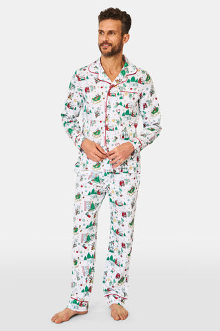 ROLLER RABBIT GREEN MENS SNOW VILLAGE LONG SLEEVE POLO PAJAMAS