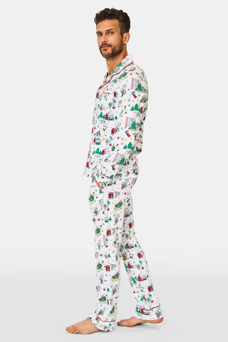 ROLLER RABBIT GREEN MENS SNOW VILLAGE LONG SLEEVE POLO PAJAMAS