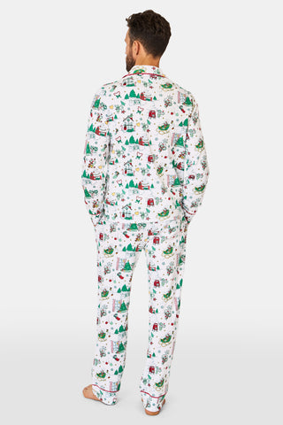 ROLLER RABBIT GREEN MENS SNOW VILLAGE LONG SLEEVE POLO PAJAMAS