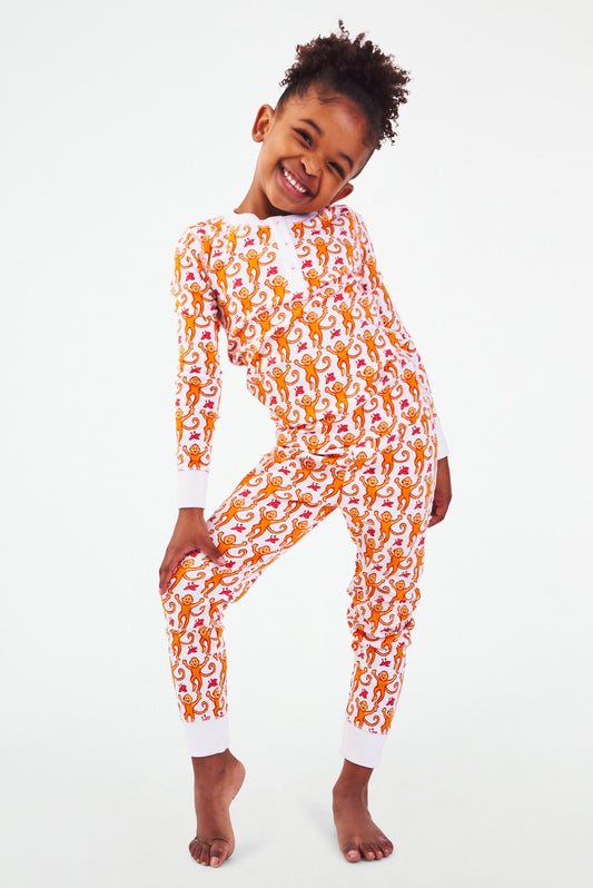 Roller Rabbit Orange Monkey Kids Pajamas view 1