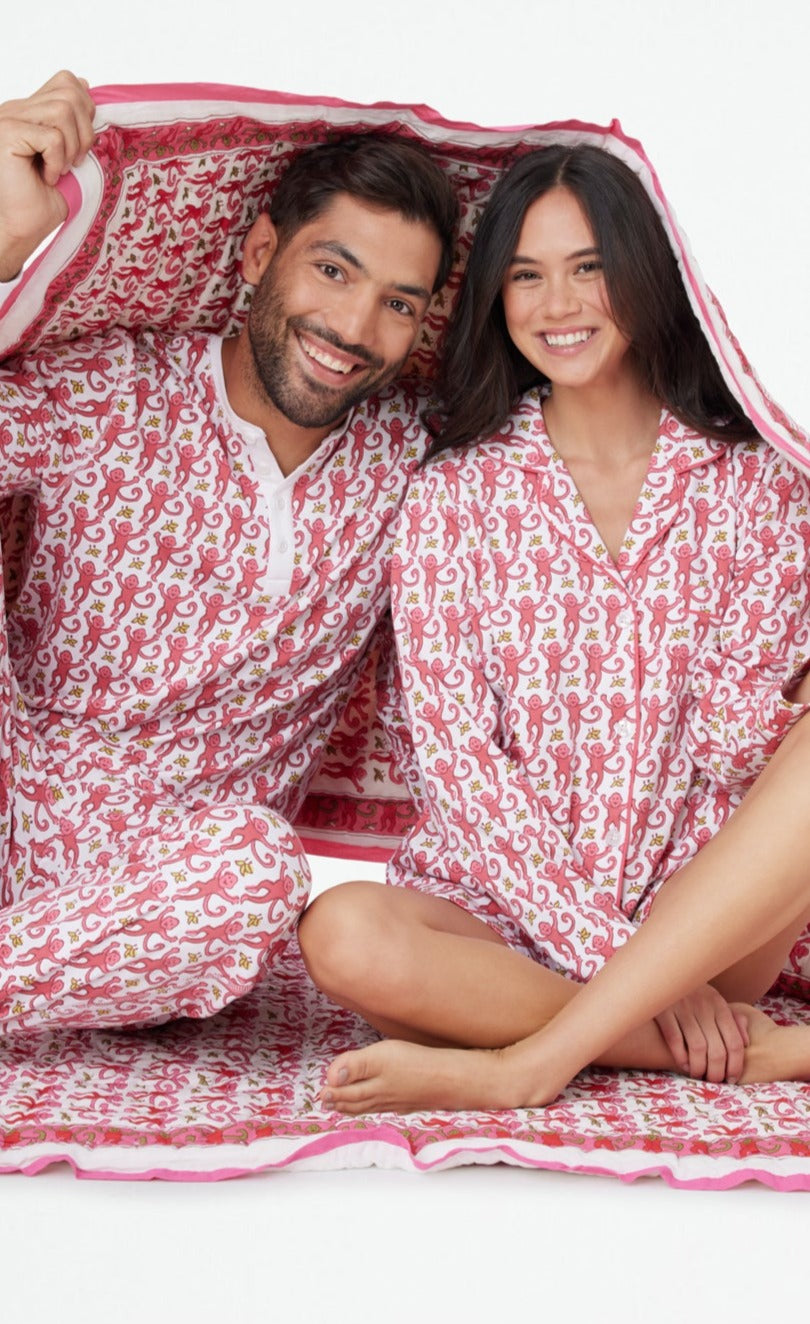 Roller Rabbit Pink Monkey Paola Polo Pajamas view 3