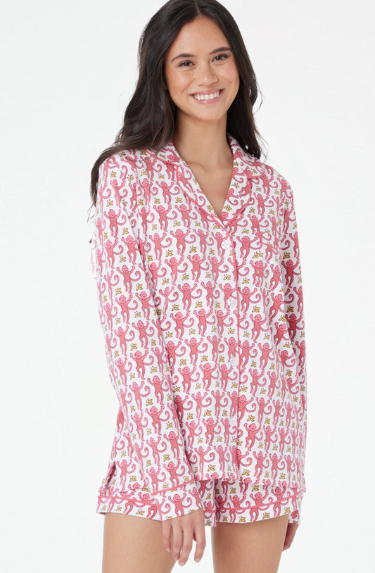 Roller Rabbit Pink Monkey Paola Polo Pajamas view 1