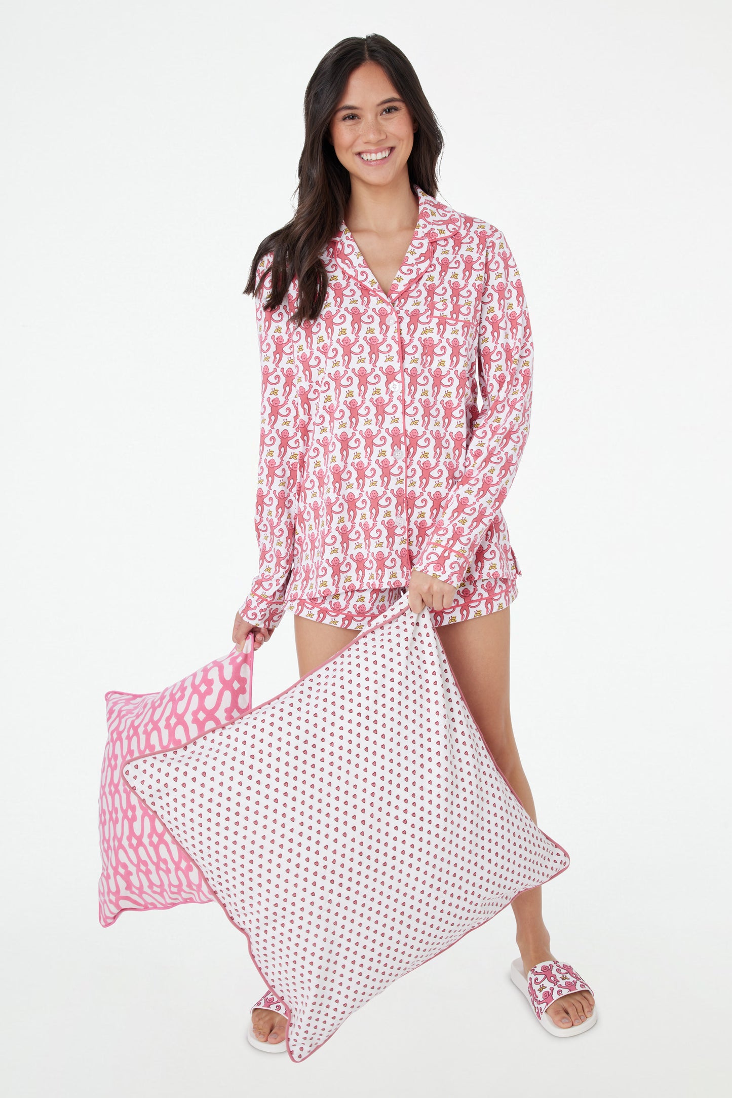 Roller Rabbit Pink Monkey Paola Polo Pajamas view 2
