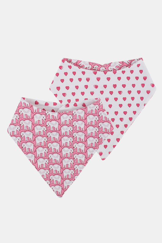 Roller Rabbit Infant Hearts & Hathi Pink Bandana Bib Set view 1
