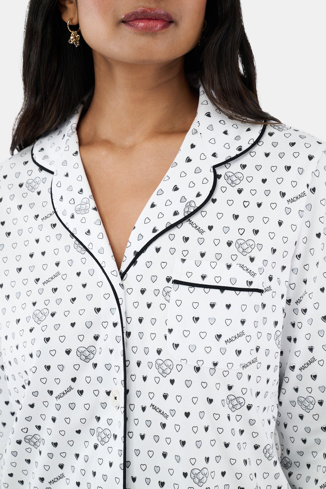 Roller Rabbit Black Quilted Hearts Long Sleeve Polo Pajamas view 3