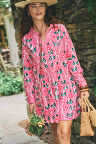 Roller Rabbit Pink Trellis Floral Embroidery Emory Dress