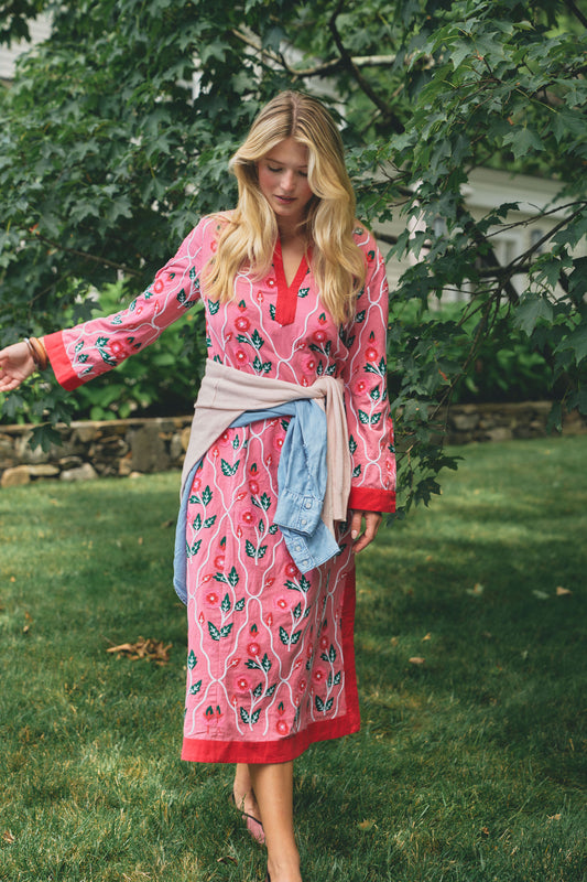 Roller Rabbit Pink Trellis Floral Embroidery Johanna Caftan view 1