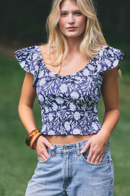 Roller Rabbit Navy Morris Floral Reese Top view 1