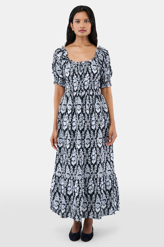 ROLLER RABBIT NAVY TRELLIS FLORAL MAREN DRESS