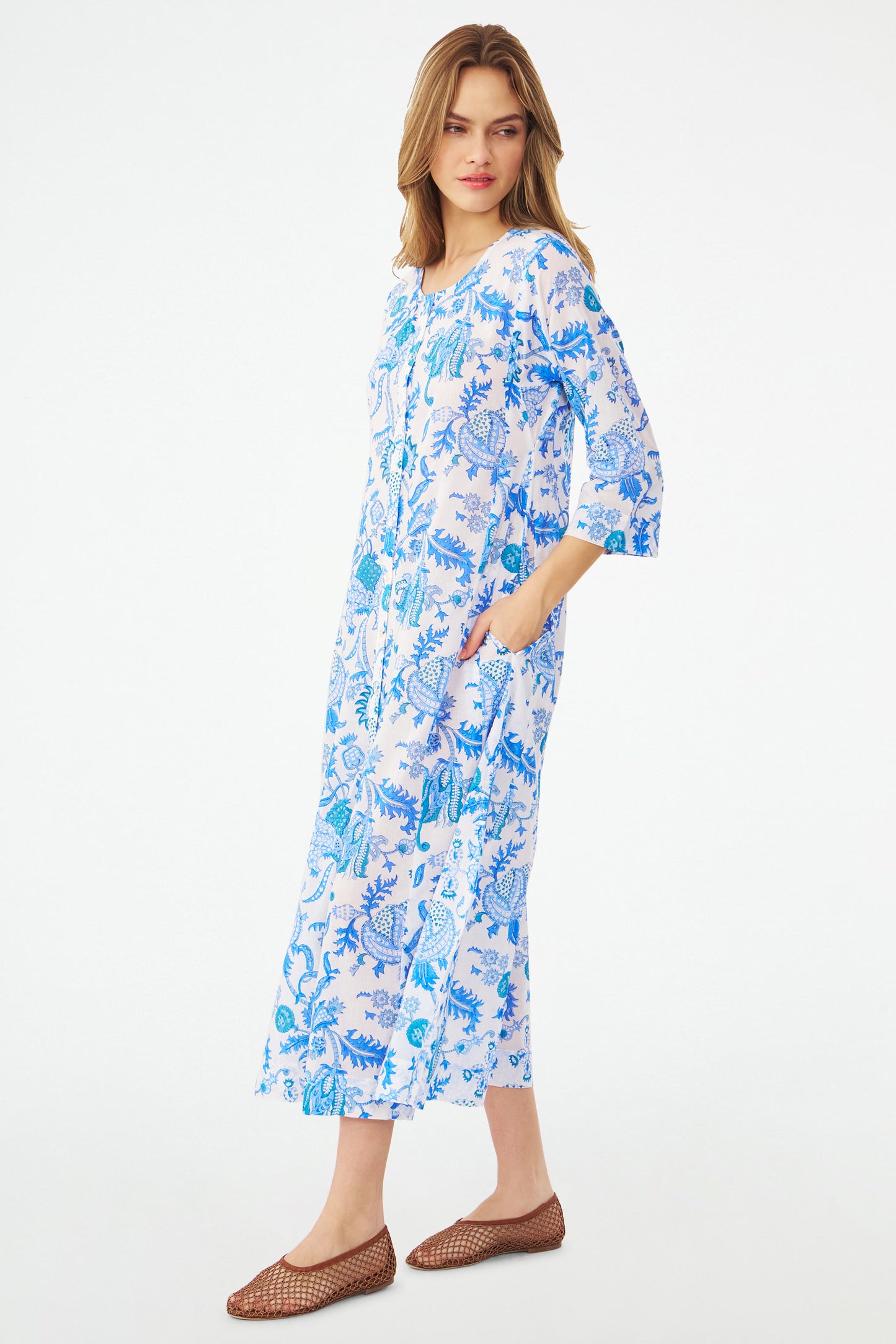 Blue Floral Button Up Dress view 4