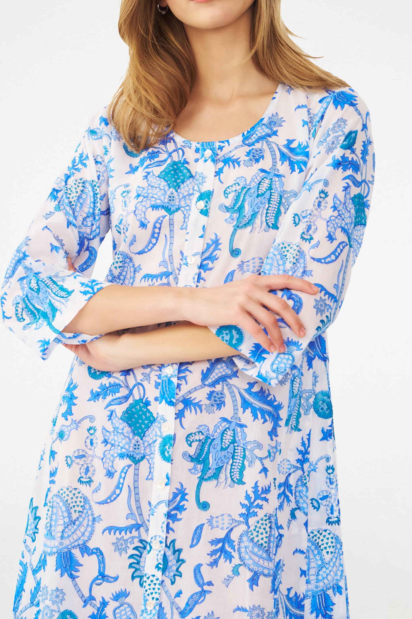 Blue Floral Button Up Dress view 3