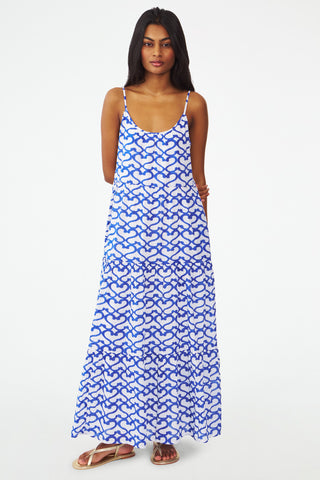Womens Long Blue Printed Dress