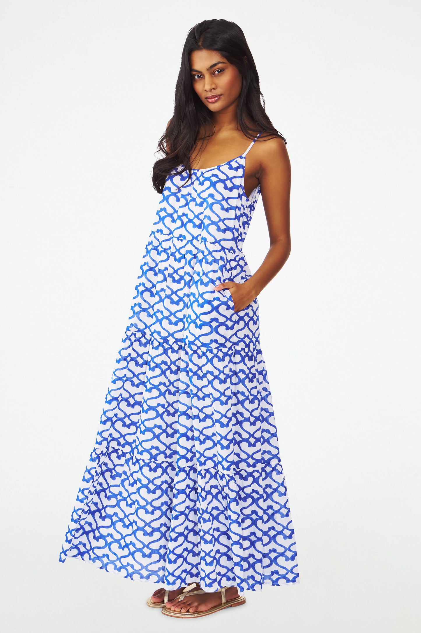 Womens Long Blue Printed Dress view 5