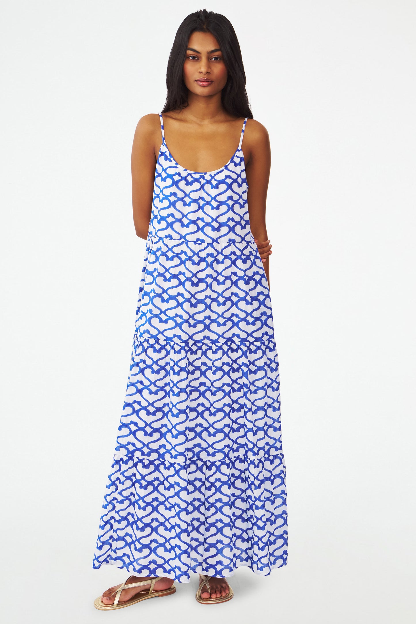 Womens Long Blue Printed Dress view 2
