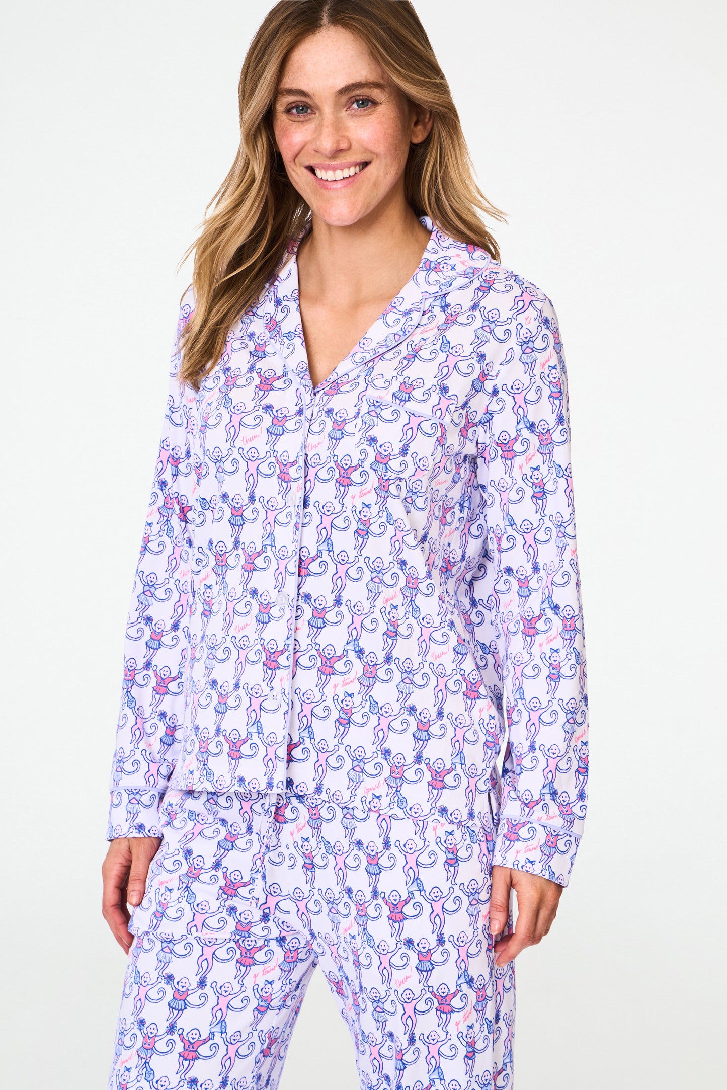 Roller Rabbit Cheer Berry Monkey Long Sleeve Polo Pajamas view 3