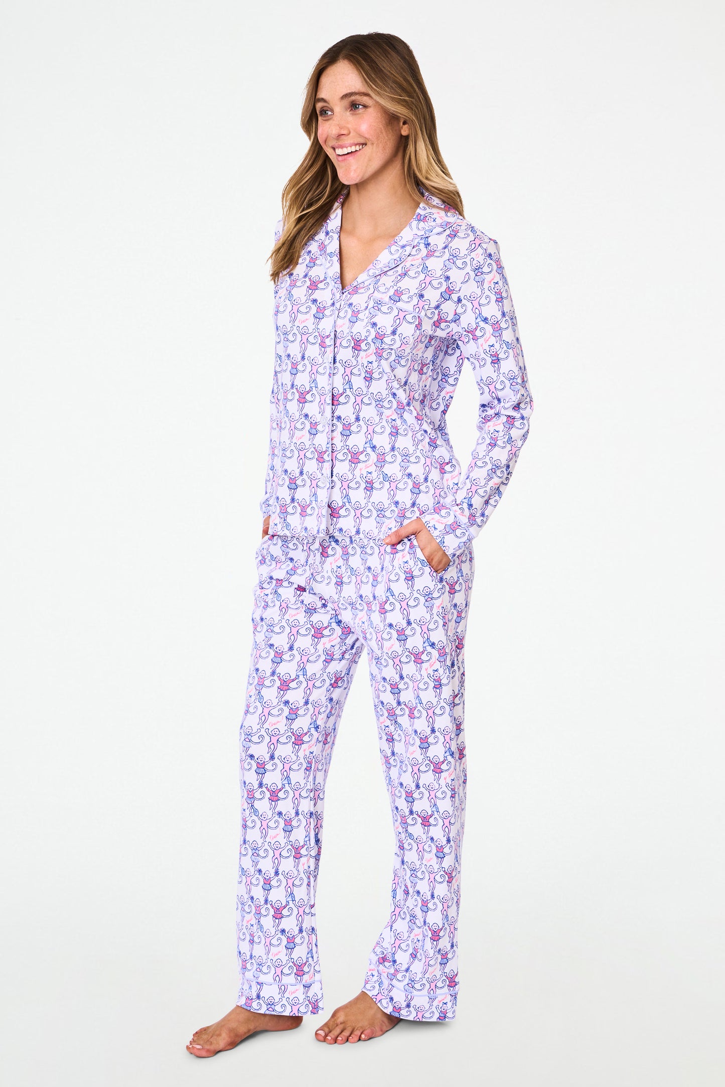 Roller Rabbit Cheer Berry Monkey Long Sleeve Polo Pajamas view 4