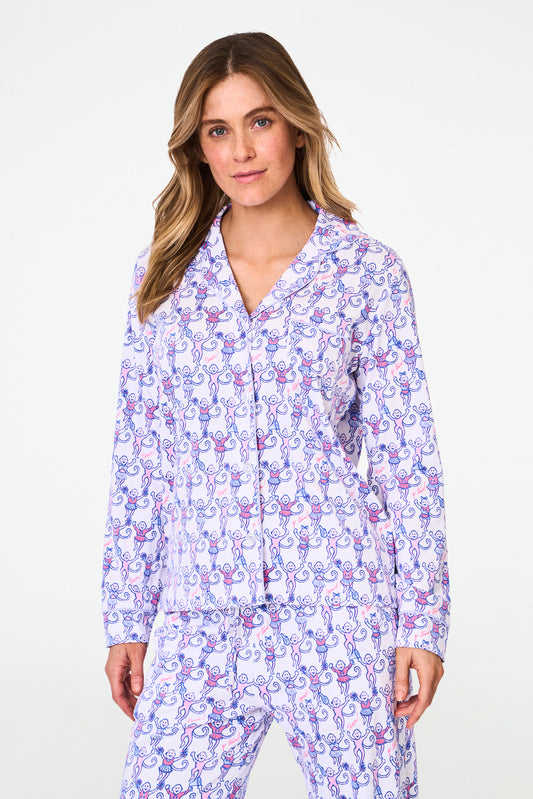 Roller Rabbit Cheer Berry Monkey Long Sleeve Polo Pajamas view 1
