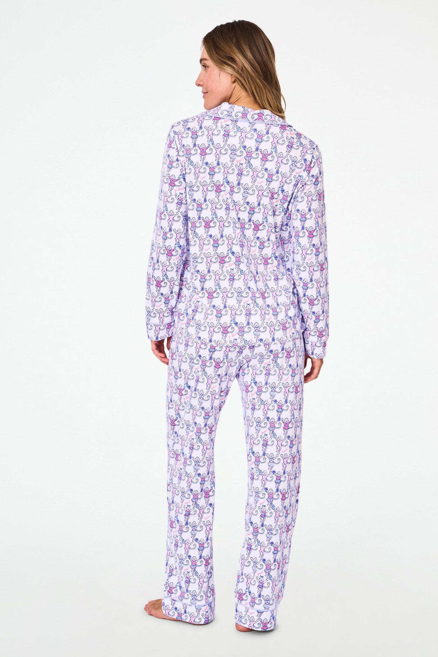Roller Rabbit Cheer Berry Monkey Long Sleeve Polo Pajamas view 6