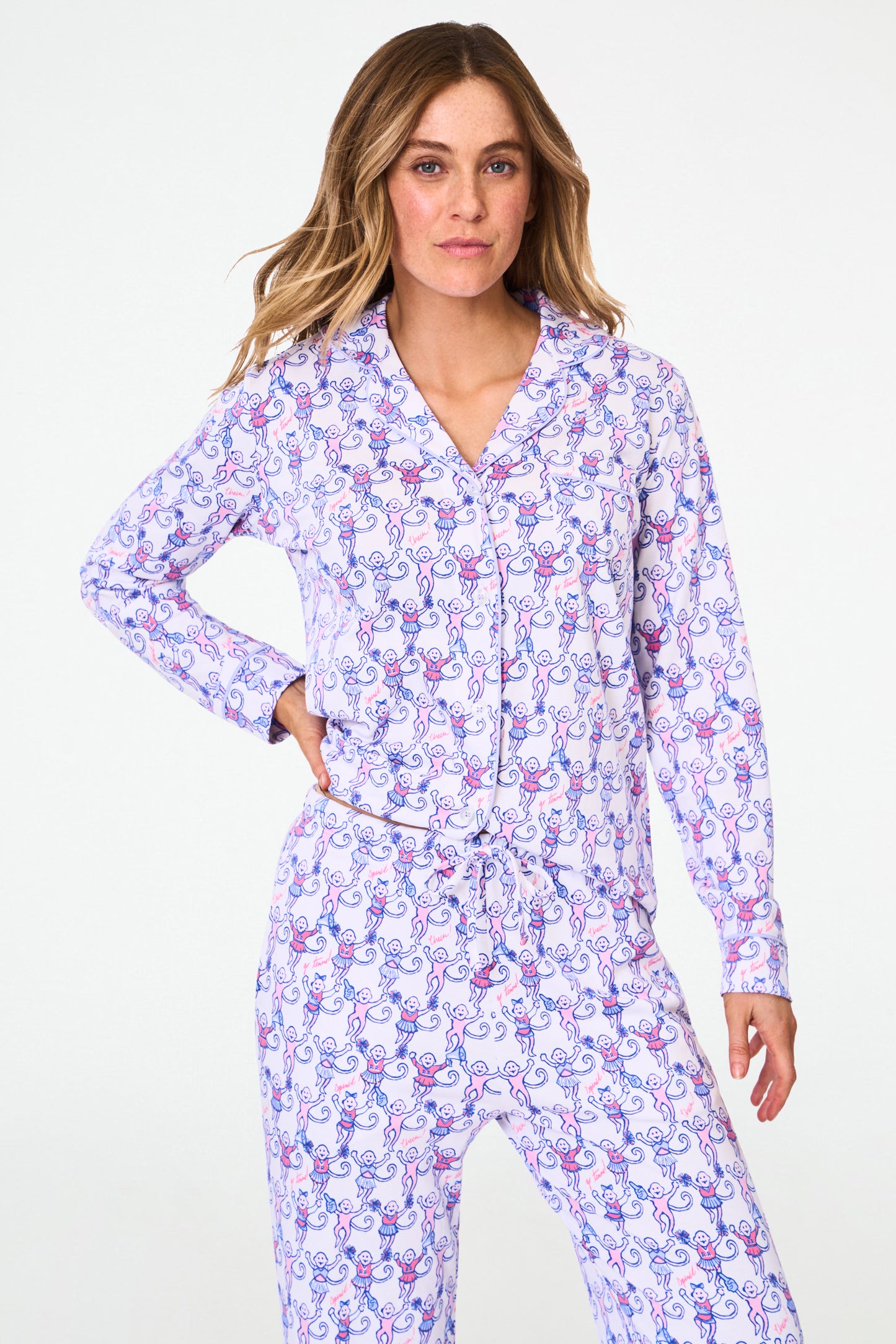 Roller Rabbit Cheer Berry Monkey Long Sleeve Polo Pajamas view 5