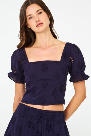 Roller Rabbit Navy Eyelet Kayla Top