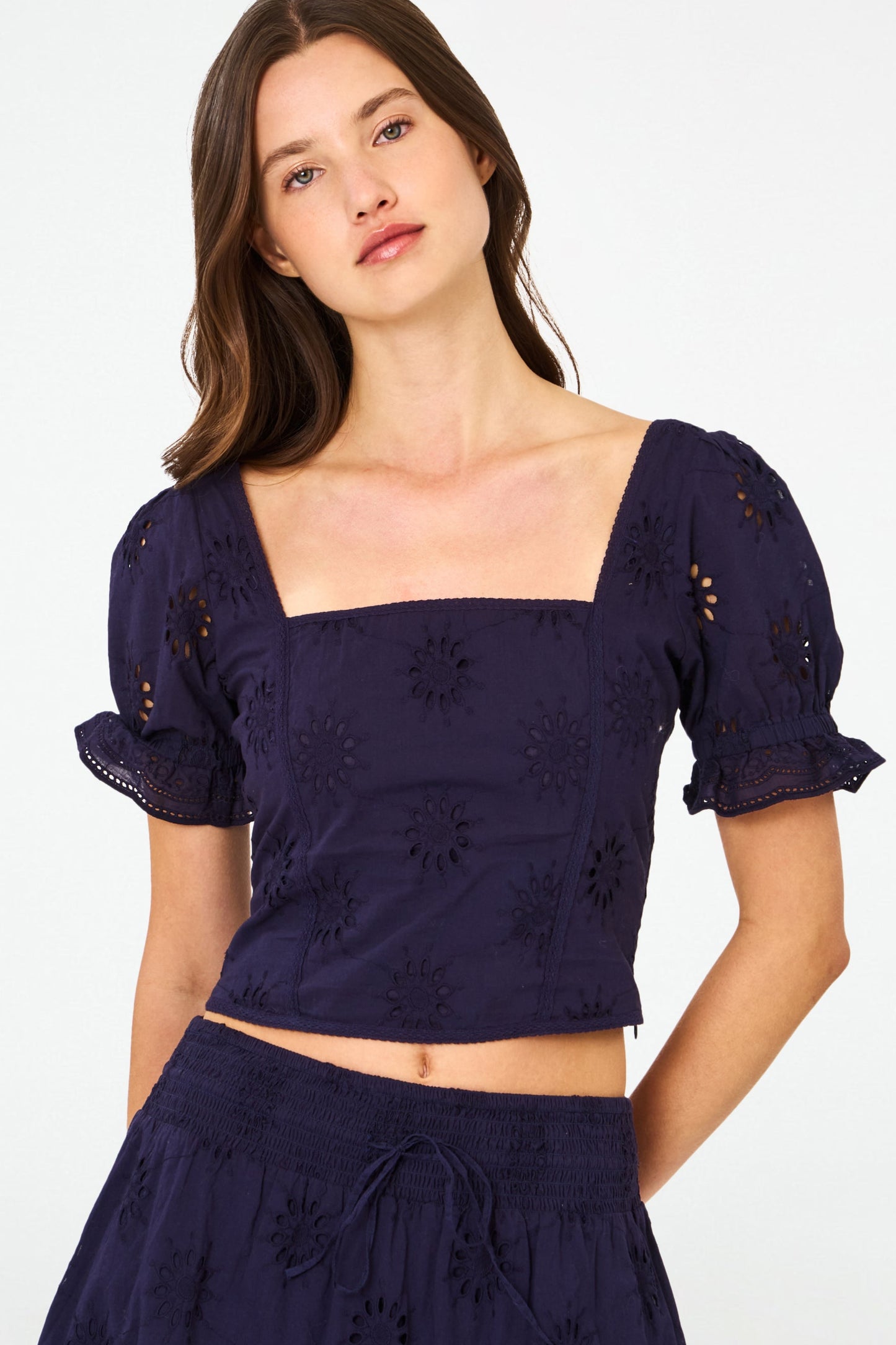 Roller Rabbit Navy Eyelet Kayla Top view 1
