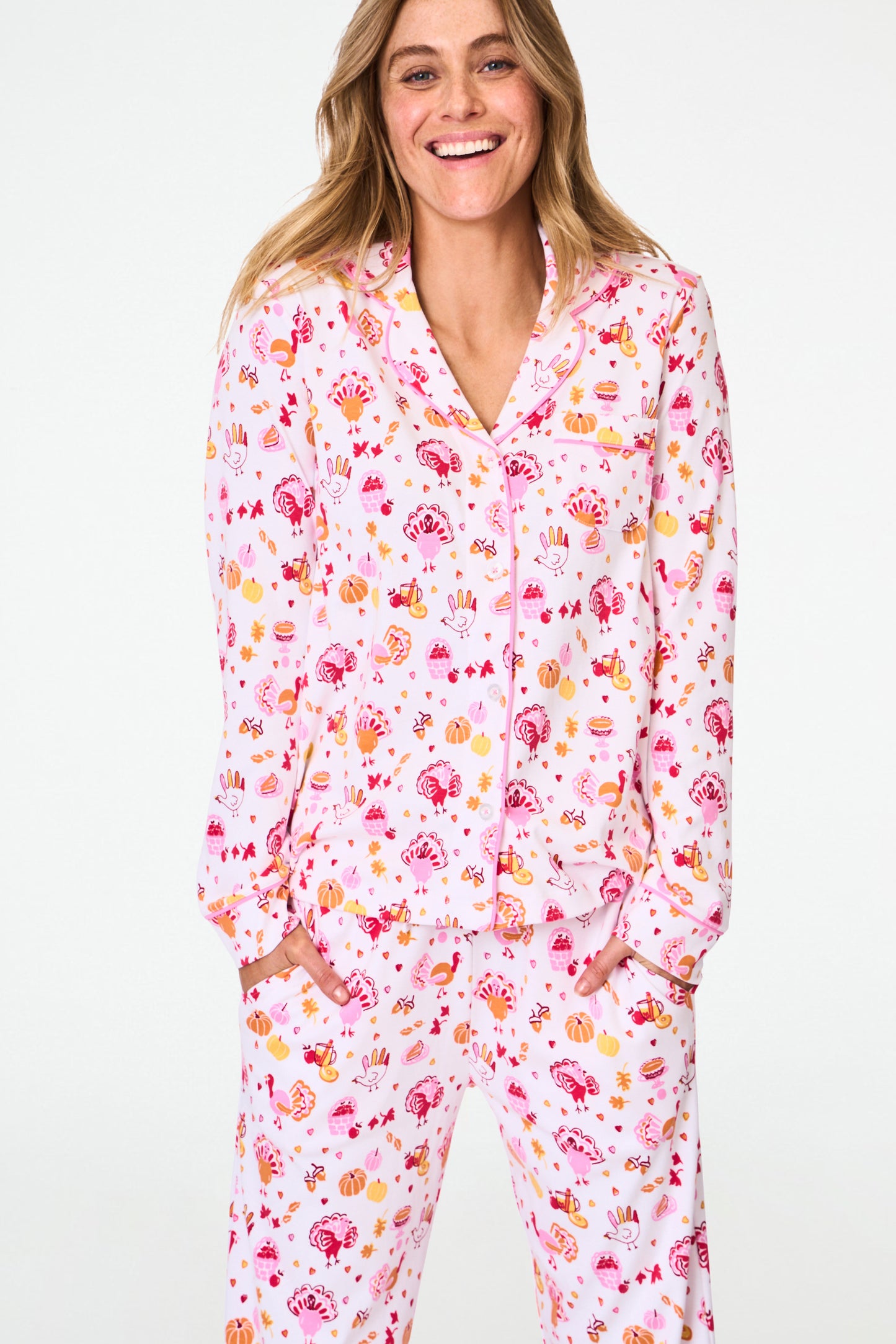Roller Rabbit Orange Fall-A-Palooza Long Sleeve Polo Pajamas view 3